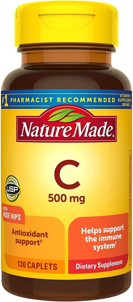 Capettes de vitamine C de 500 Mg avec HIPS de rose, 130 comprimés (paquet de 3)
