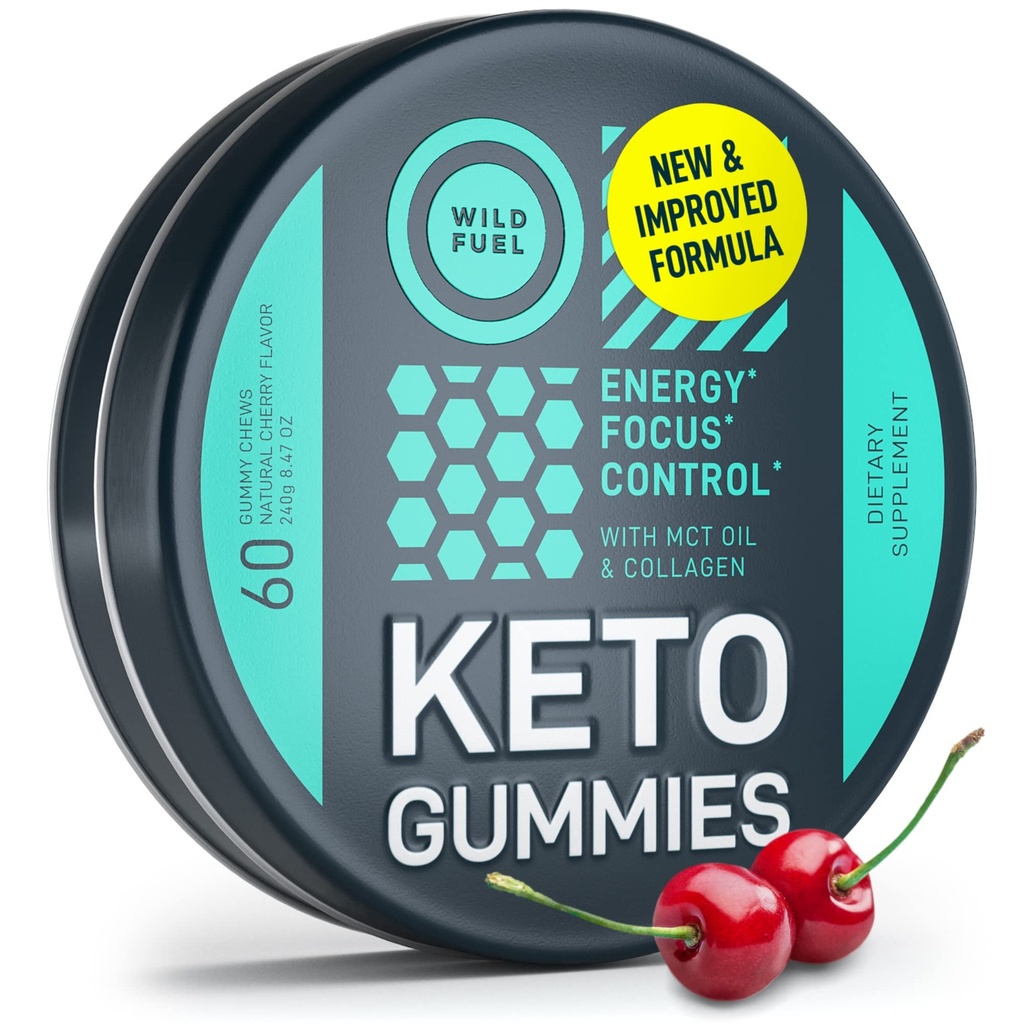 MCT Öl Keto Gummies Kollagen Metabolismus Booster - Pre Workout Gummy Energy Chews Keto Candy - Körperliche und psychische Energie, Low Carb, Low Calorie - 60 Cherry Collagen Gummis für Frauen und Männer