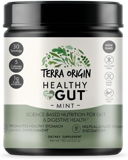 TERRA ORIGIN Gesundes Gut Mint Flavor |30-Servings mit L-Glutamin, Zink, Glucosamin, Slippery Elm Bark, Marshmallow Root und mehr!