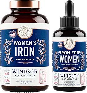 Frauen Eisen mit Folsäure Tabletten und Flüssigkeitstropfen - Verbesserte Anämie und Schwangerschaft Unterstützung Bundle