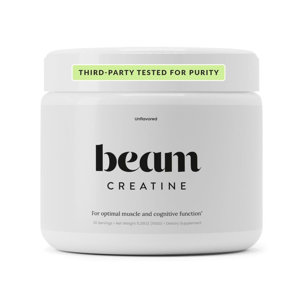 Beam Creatine Monohydrat-Pulver – 5g Micronized Creatine Monohydrate, Third Party Tested Creatine für Frauen & Männer, Muskelkraft, Wachstum, Erholung & kognitive Unterstützung, Unflavored, 30 Servierungen