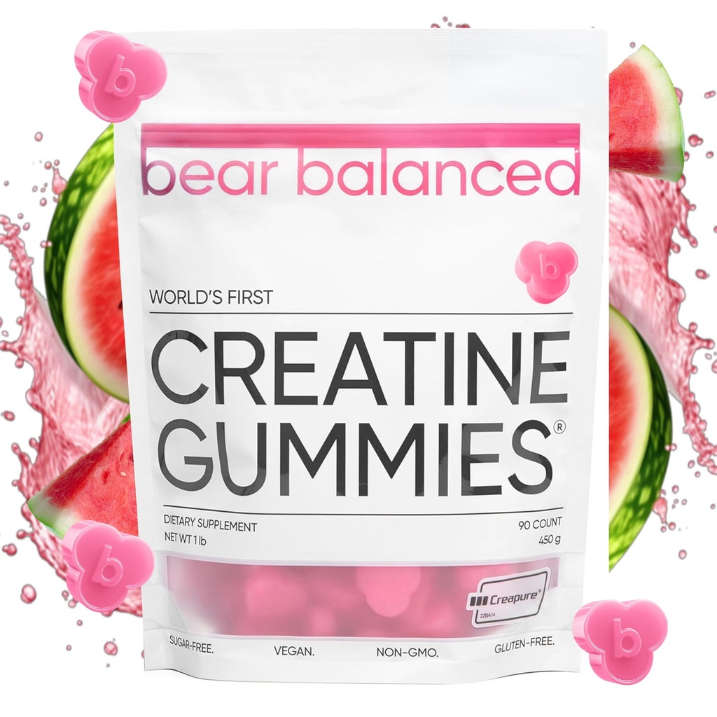 Bär Balanced Creatine Gummies für Männer & Frauen - Creapure® Creatine Monohydrate, L-Theanine, L-Tyrosine & B12 für Muskelwachstum, Stärke, Fokus, Energie & Gesundheit - Niedrige Kalorien, Zuckerfrei, & Vegan