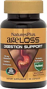 Natures Plus AgeLoss Digestion Support - 90 Capsule - Prebiotici, Live Enzymes & 150 mg L-Glutamine - Gluten Free - 30 Serve