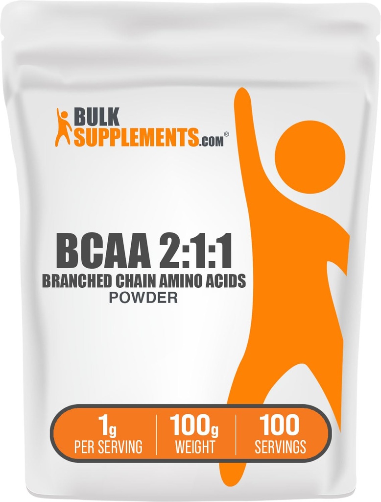 BulkSupplements.com BCAA 2:1 Pulver - Verzweigte Kette Aminosäuren, BCAAs Aminosäuren Pulver - Unflavored & Glutenfrei, 1g pro Servierung, 100g (3,5 oz) (Pack von 1)