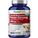 NusaPure Rouge Coréen Panax Ginseng 20:1 Extrait, 450 mg Équivalent à 9 000 mg 180 Veggie Caps (USDA Organic, Non-GMO, Vegan, Végétarien, Bioperine)