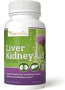 Liver Kidney Aid, ingredienti a base di erbe Supporta il fegato e la salute del rene, fornitura di 90 giorni (180 Softgels)