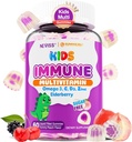 Bambini Multivitaminico + Supporto Immune Gummies, Vitamina C D3 & Zinc, Omega-3, A, E, Vecchio, Bambini Vitamine Gummies per lo sviluppo sano, Immunità, Bone Crescita & Eye Health, Zucchero Libero, 60 Ct