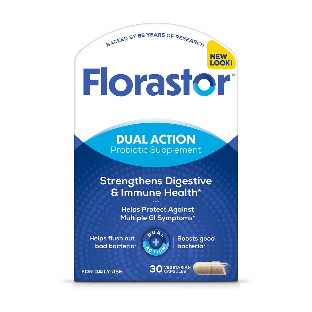Probiotiques Florastor pour la santé digestive et immunitaire, 30 Capsules, Probiotiques pour les femmes et les hommes, aide à rincer les mauvaises bactéries, stimule le bien avec notre souche unique Saccharomyces Boulardii