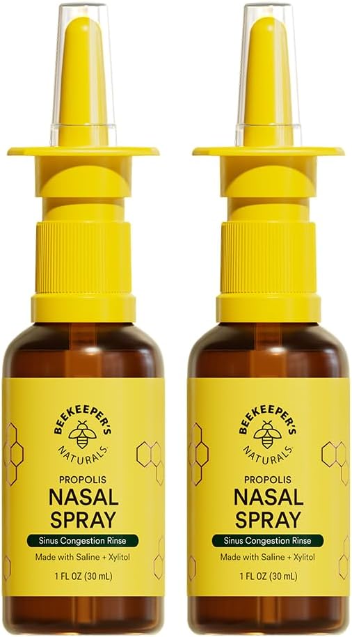 Spruzzo nasale naturale dell'apicoltore per adulti con Propolis, Xylitol & Saline, Cancella la congestione nasale, idrata il canale del seno, & Decongest Sinus Cavities, 1 fl oz(Pack of 2)