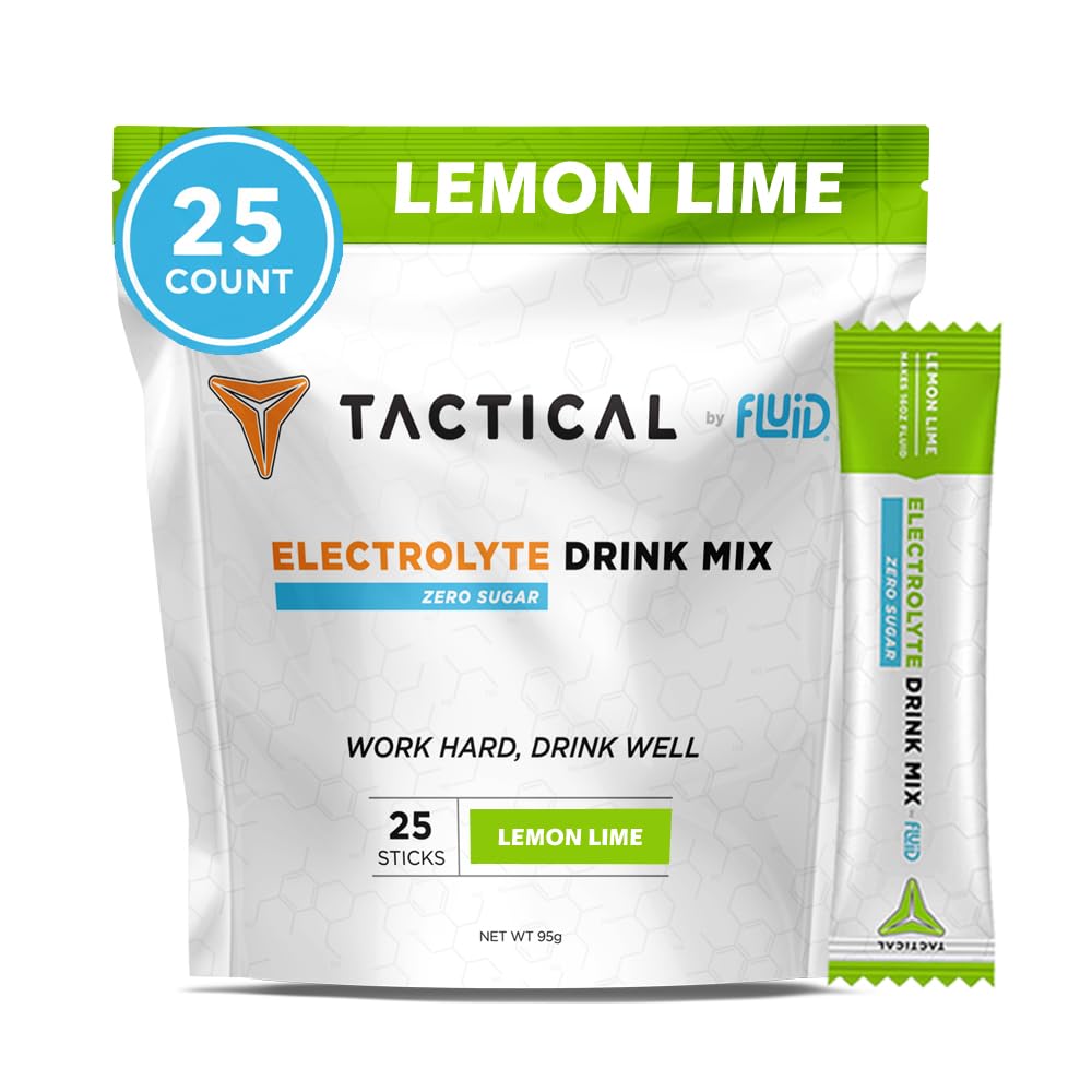 Tattico fluido - Zucchero Zero, Polvere di elettrolito Keto, Imballaggi di idratazione, Made in USA (Lime di lemone, 25 conte)