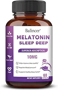 Melatonin 10 mg + L Theanin 5 mg & Magnesium 5 mg, Restful Sleep Support for Adults, Non-Habit Forming Sleep Aid Supplement for Calm and Relaxation, Vegan, Non-GMO, 60 Kapseln