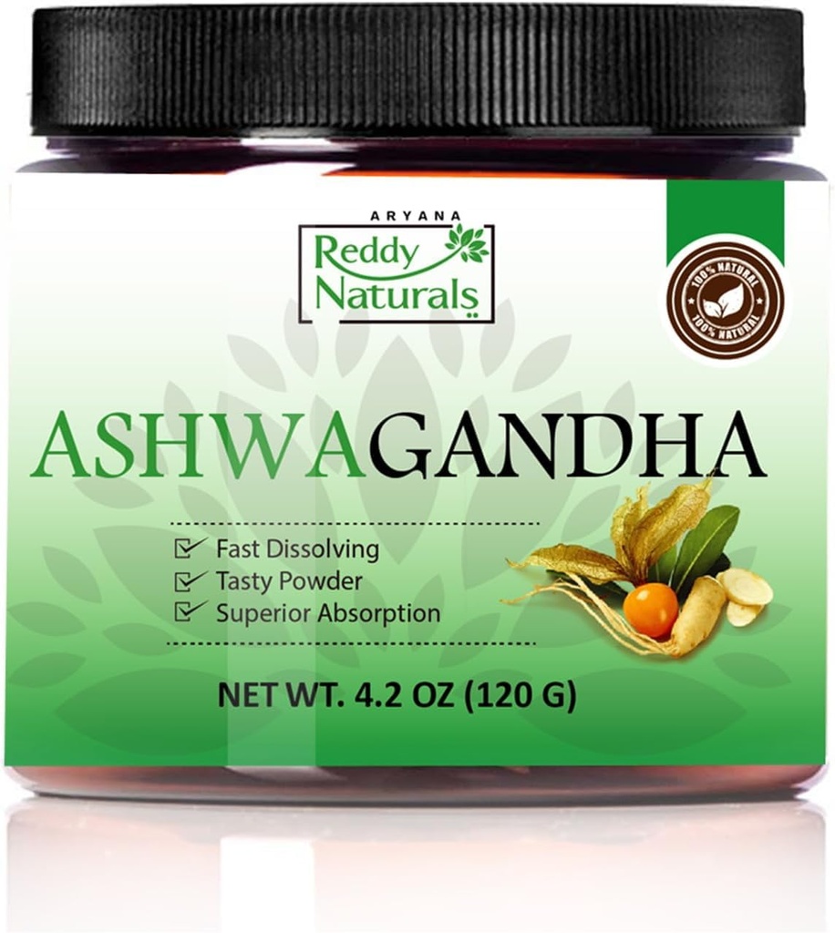 Reddy Naturals Aryana Pure Organic Ashwagandha Powder - High-Potency Root-Extrakt mit 10% Withanolides - Natürliche Orange Geschmack für Stress & Energie Unterstützung - 4.2 OZ (120g)