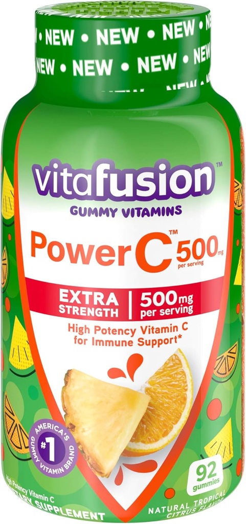 Vitafusion Kaubares Kalzium & Vitamin C Gummy Vitamine, Frucht aromatisiert, 100 Graf & Tropical Citrus Flavored, 92 Graf