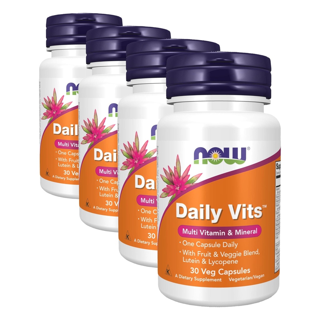 NOW Integratori alimentari, Daily VitsTM con Frutta & Veggie Blend, Lutein e Lycopene, 30 capsule di Veg (Pack of 4)