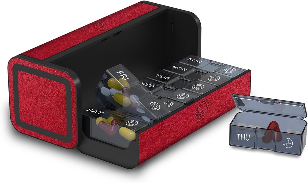 Pill Organizer 2 volte al giorno, Am Pm Twice Daily Pill Case, Detachable Large Travel Pill Box 7 giorno, settimanale Pill Container per Vitamin Medicine Supplement Fish Oil (rosso)