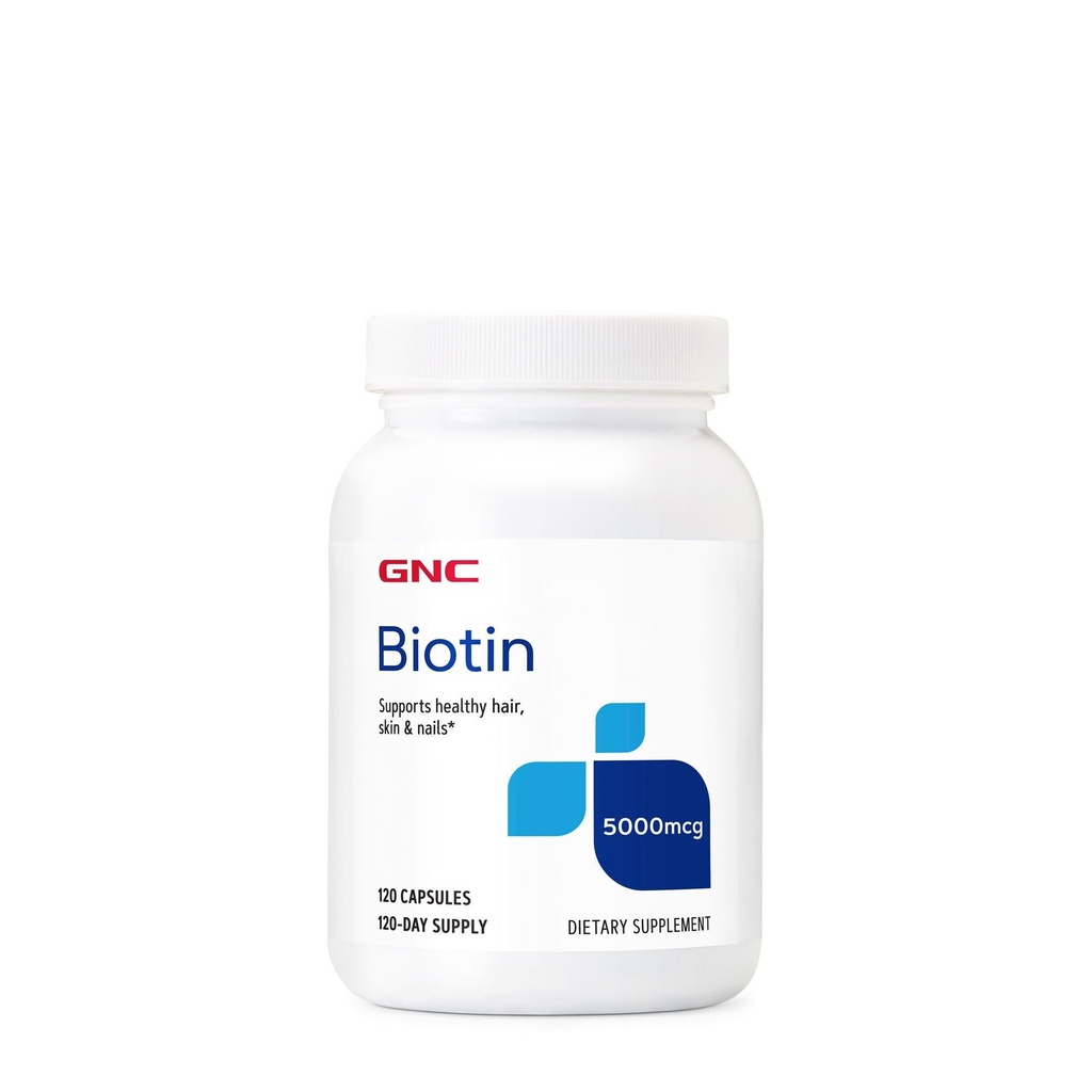 GNC Biotin 5000mcg Supplement, Unterstützt gesundes Haar, Haut und Nägel, 120 Servierungen