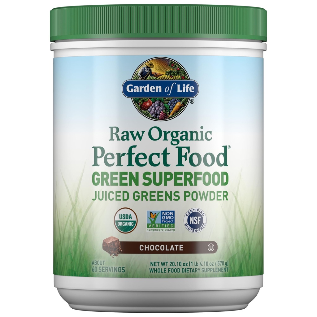 Giardino della vita Raw Organic Perfetto Cibo Verde Superfood Verde Juiced Greens Polvere - Cioccolato, 60 Serve, Non OGM, Gluten Free, Vegan Integratore Alimentare Intero Più Probiotici, Enzimi