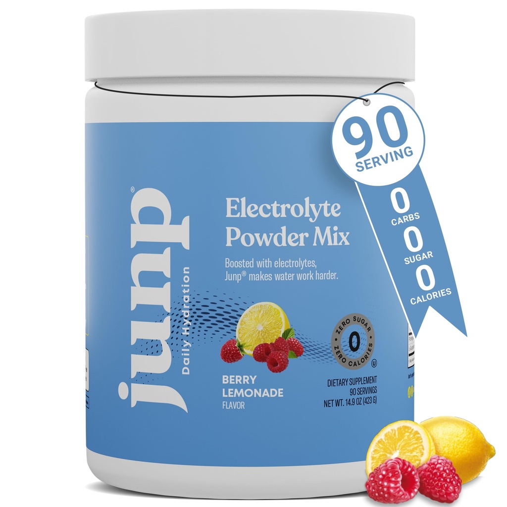 JUNP Elektrolyte Pulver Kein Zucker No Carbs – Berry Lemonade Keto Elektrolyt Getränke Mix - Kalium & Salz Hydration Pulver Elektrolyte - Zero Calorie Zucker Freie Elektrolytpulver, 90 Portionen