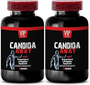 Poudre de champignons bio Reishi - CANDIDA AWAY - Digestive Cleanse (2 bouteilles 120 capsules) - Supplément anti surcroissance - Extrait de feuille d'origan - candida loin de la force supplémentaire - candida purifiant - candida