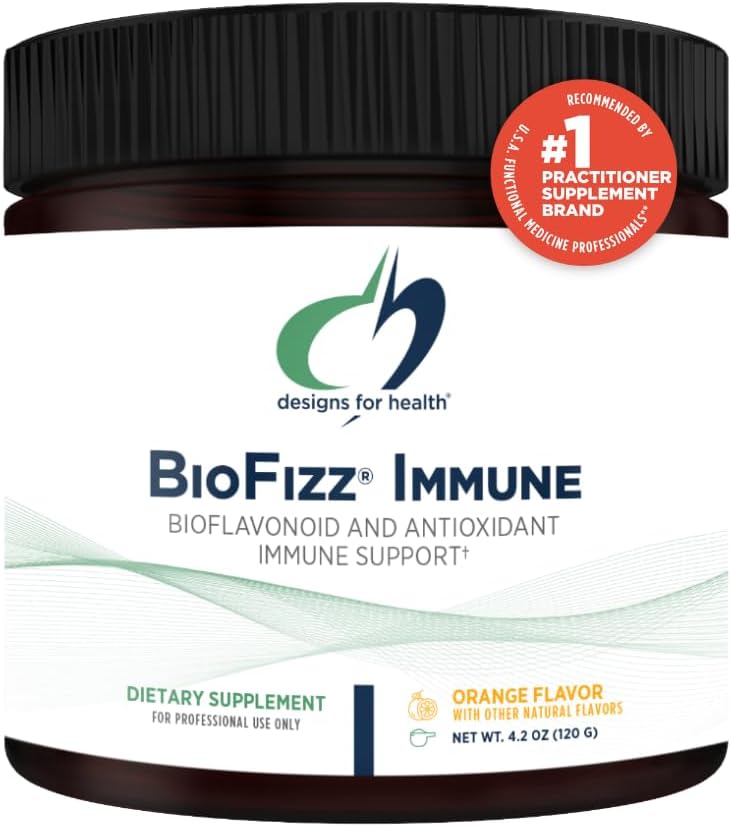 Conceptions pour la santé BioFizz Immune Poudre - Supplément de boisson de vitamine C avec bioflavonoïdes, Zinc, 2000 UI Vitamine D + E - Fizzy Orange Flavor + Antioxydant support (30 portions / 120g)