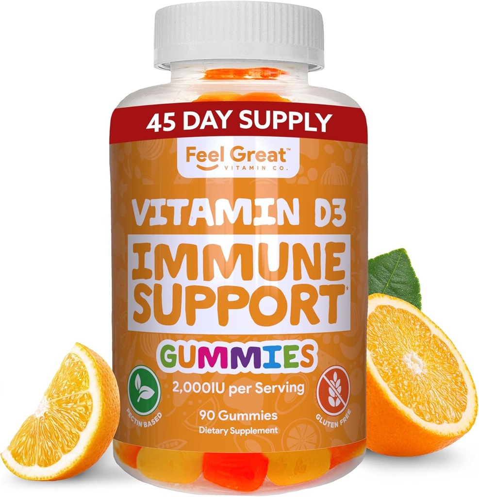 Spüren Sie große Vitamin D Gummis für Erwachsene | Tropical Flavored Vegetarisch Kaubares Vitamin D 2000 iu | Immununterstützungsergänzung | Glutenfrei | 45 Tage Versorgung