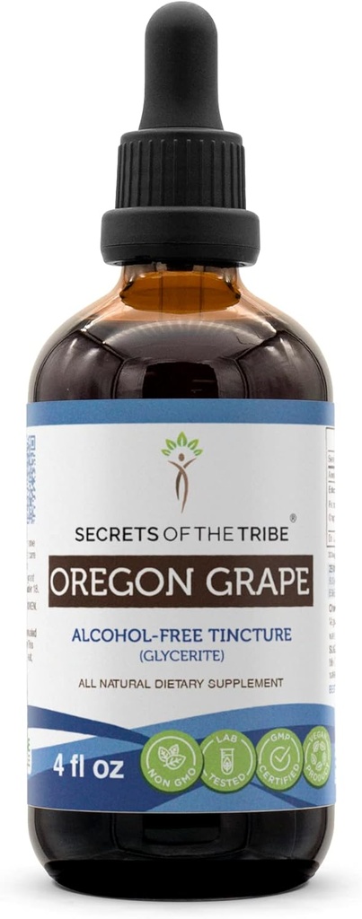 Secrets of the Tribe Oregon Grape Alcohol-Free Liquid Extract, Responsible Farmed Oregon Grape (Mahonia aquifolium) Getrocknete Wurzel (4 FL OZ)