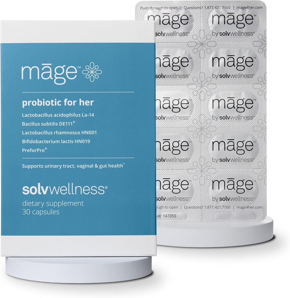 Solv Benessere Māge Probiotico per Lei, Prebiotici e Probiotici della donna quotidiana si fondono integratori nutrizionali per Digestivo, equilibrio vaginale PH, supporto sanitario del tratto urinario, 30 capsule