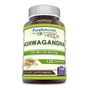 Pure Naturals Ashwagandha 500 Mg par portion 120 Capsules de Veggie Supplément de produit avec Ashwagandha naturel
