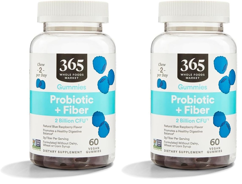 365 par Marché des aliments entiers, Gummies Probiotic Fibre 2 Bill Blue Framboise, 60 Compte (paquet de 2)
