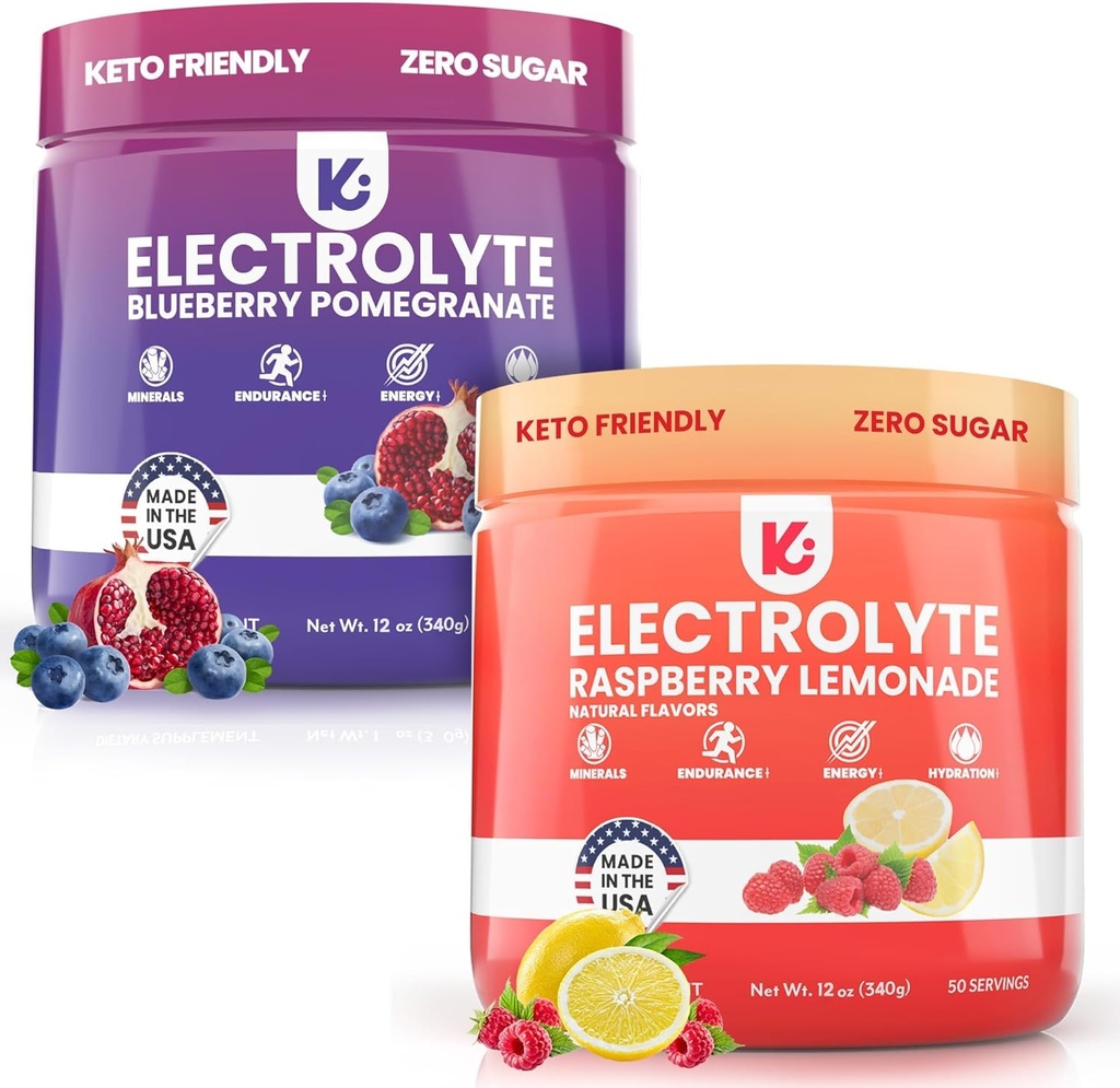 Keppi Keto Elektrolyte Pulver Bundle Kein Zucker - Zero Carbs - Made in USA - Advanced Hydration, Performance & Recovery - Raspberry Lemonade & Blueberry Granate Flavor - Mixes Easily No Clumps