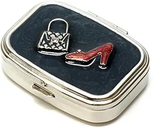 9339 Quadratische kleine Pille Box Organizer Schwarz Silber Casino Würfel & Karten Frauen Reise Pille Case Purse Pocket Container Täglich tragbare Medizin Vitamin Box Arzneimittel Supplement Mini Storage