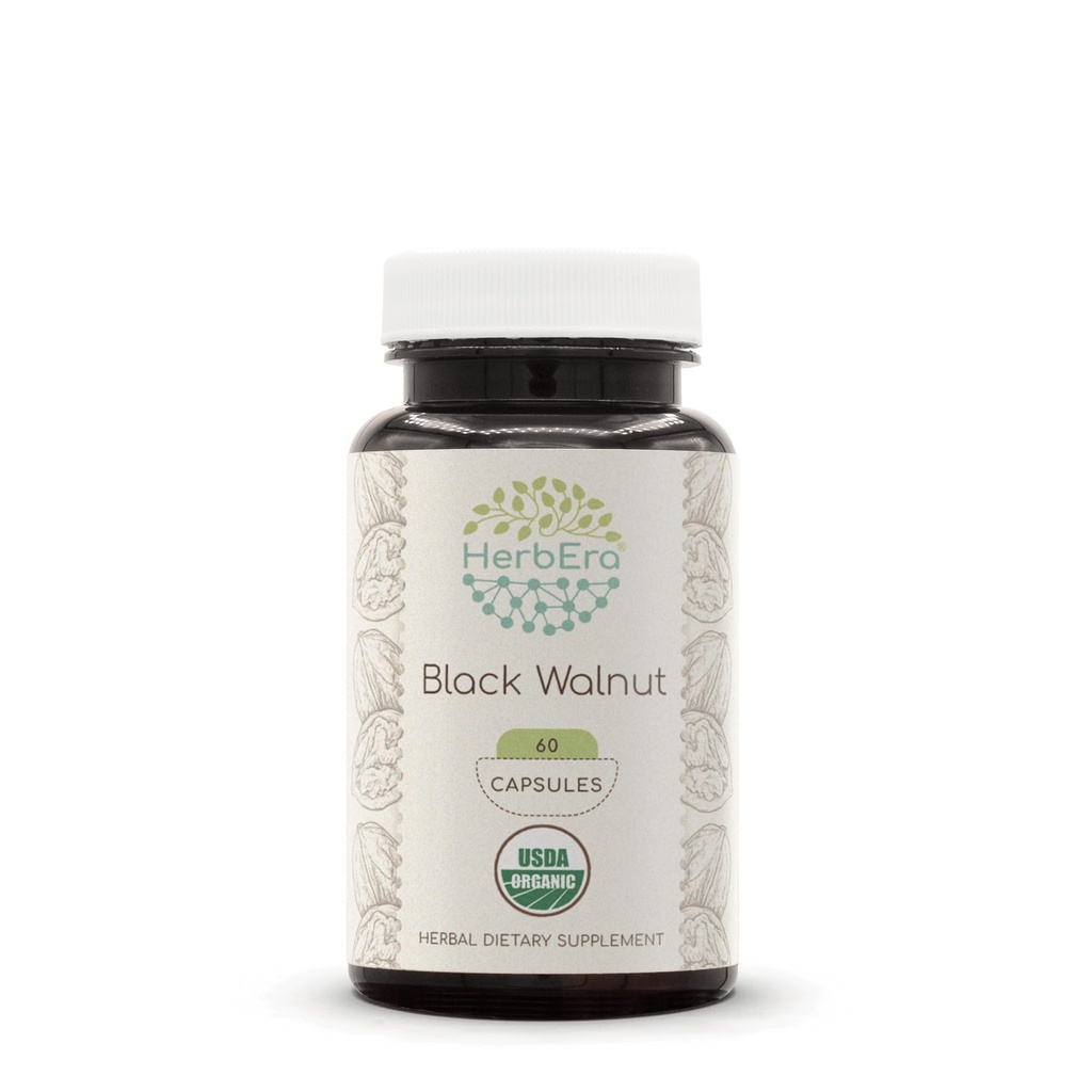 HerbEra Black Walnut USDA Organic 60 Kapseln | Natürliche Kräuterergänzung | Certified Organic Vegetarian Capsules and Organic Black Walnut (Juglans Nigra) Dried Hull (60 Kapseln)