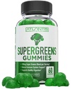 Atlantis Nutrition Supergreens Gummies - Supplément quotidien de superaliments verts avec épinards, brocoli, moringa, racine de betterave, celery, thé vert et açai pour le soutien immunitaire - Flacon de framboise naturel, 60 cnt