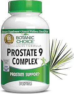 Botanic Choice Prostate 9 Complex - Integratori di prostata per gli uomini con Saw Palmetto, Pygeum, & Lycopene - Integratore avanzato per la salute della prostata per il flusso urinario e la salute cellulare - 30 Softgels