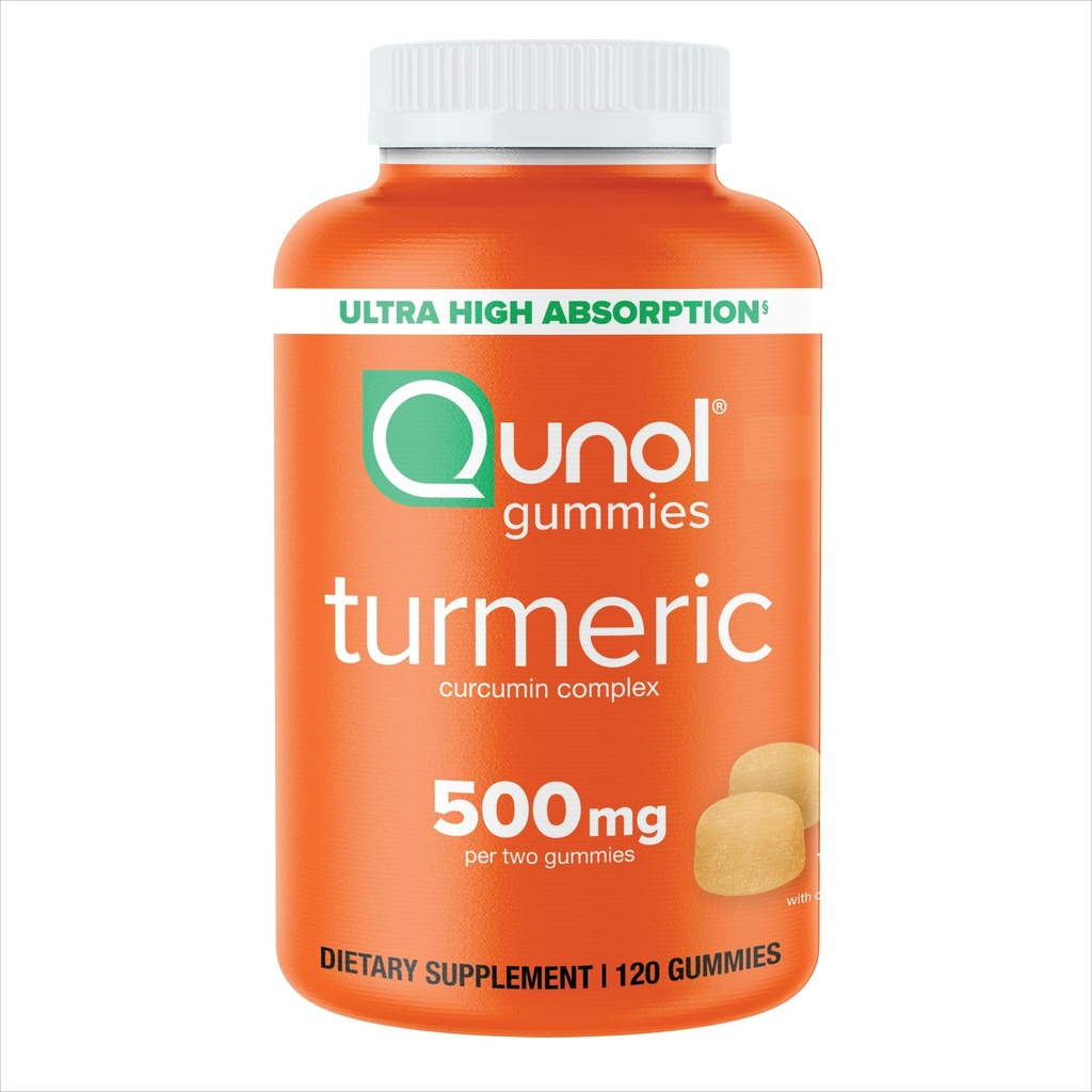 Qunol Turmeric Gummis, Gummy mit 500mg Kurkuma Kurkuma, Joint Support Supplement, Ultra High Absorption Tumeric Curcumin, Vegan, Glutenfrei, 2 Monate Versorgung, 120 Zähler