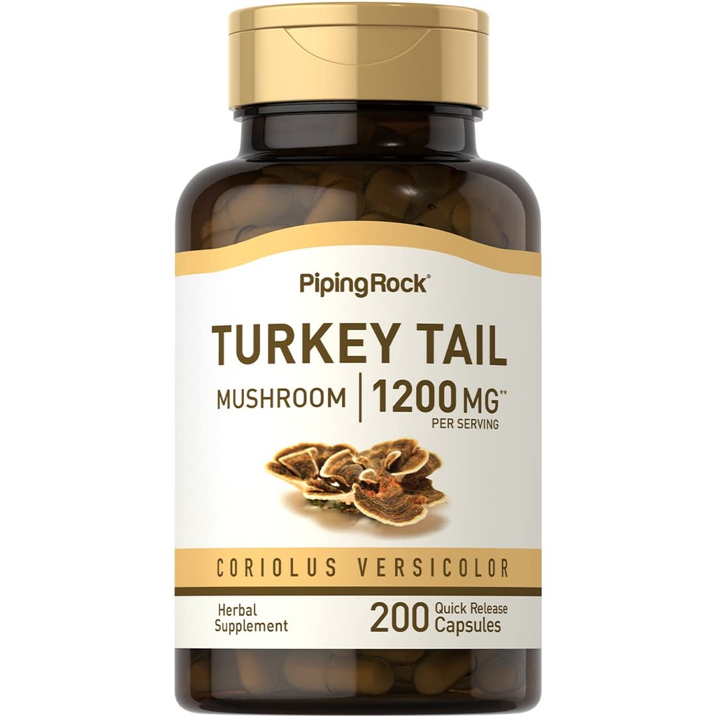 Piping Rock Türkei Tail Mushroom Kapseln 1200mg | 200 Pillen | Coriolus Versicolor | Kräuterextrakt Ergänzung | Non-GMO, Glutenfrei