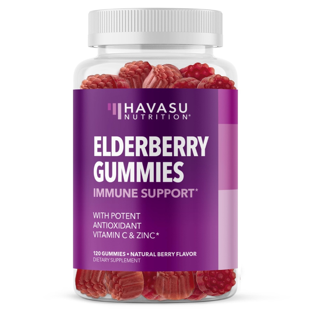 Sambucus Gummies pour les adultes - Supplément de soutien immunitaire avec vitamine C et zinc - Formule améliorée pour la défense quotidienne - 120 comtes, 2 mois d'approvisionnement, Berry Flavor - Bien-être pratique