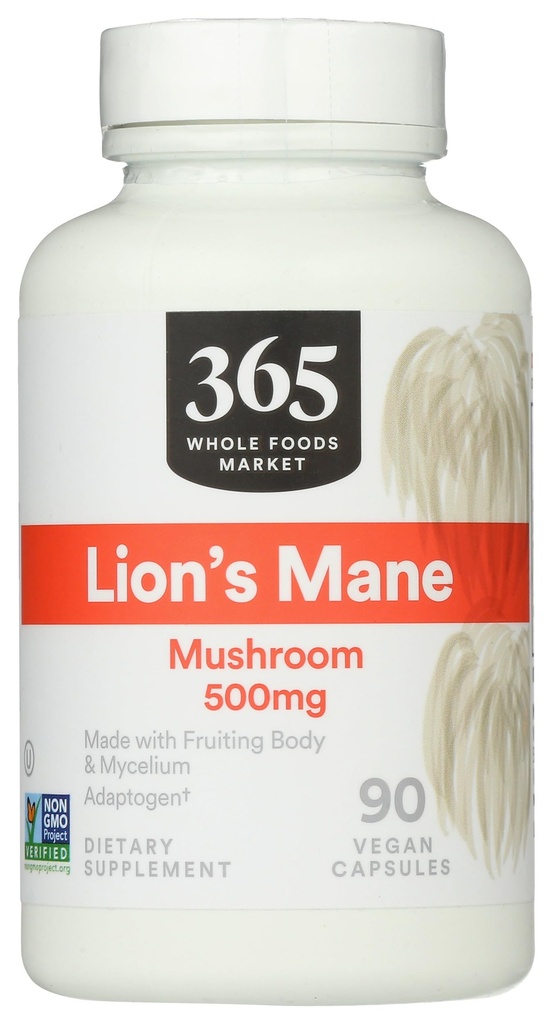 365 by Whole Foods Market, Lion's Mane Mushroom 500mcg, Vegan, 90 Conte