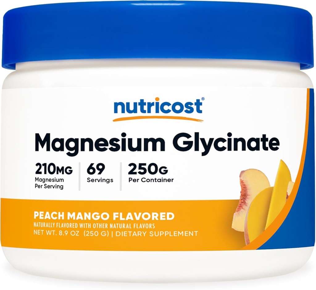Nutricost Magnesium Glycinate Powder (Peach Mango, 250 Grams) - Magnesium Glycinate (as Bisglycinate)