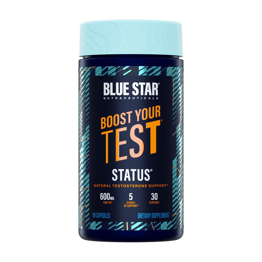 Blue Star Nutraceuticals Status - Testosteron Booster für Männer - w/KSM 66 Ashwagandha - Invigorate Stamina, Muskelwachstum & Energie | Natürliche Test Booster Unterstützung - 90 Veggie Kapseln