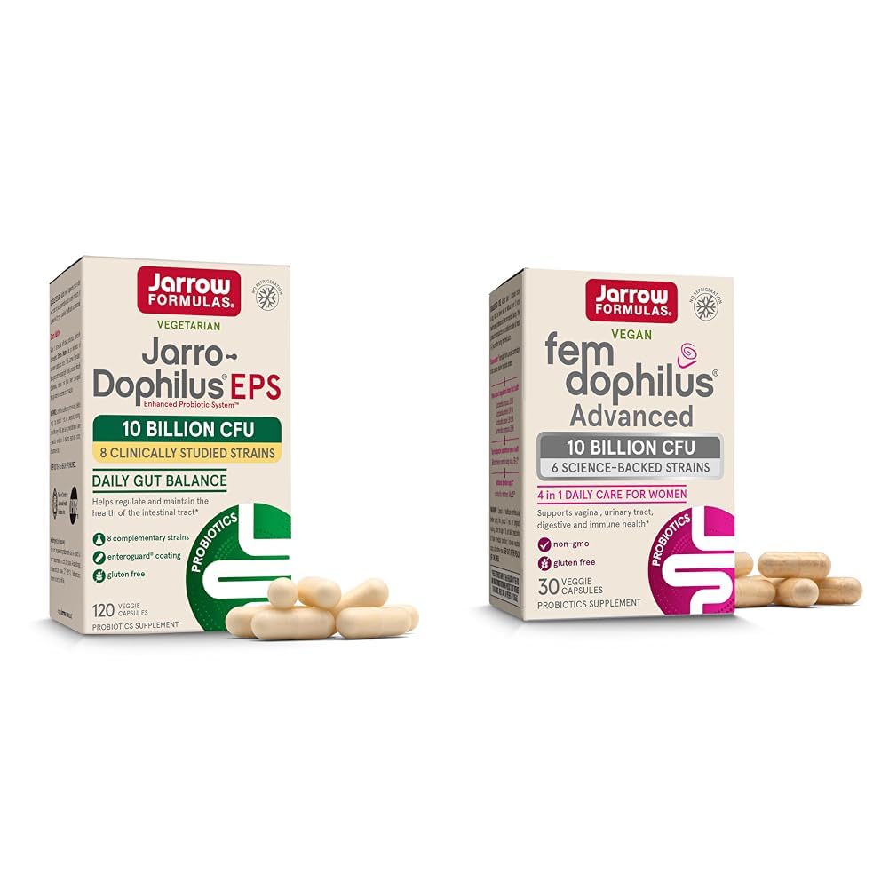 Jarrow Formulas Probiotics Bundle mit Jarro-Dophilus EPS 10 Billion CFU 120 Caps und Fem-Dophilus Advanced 10 Billion CFU 30 Caps