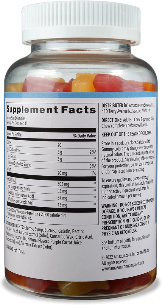 Olio di base 303 mg di pesce, Limone, Arancio & fragola-Banana aromi, 90 Gummies (2 per porzione), EPA e DHA Omega-3 acidi grassi (precedentemente Solimo) (Pack of 2)