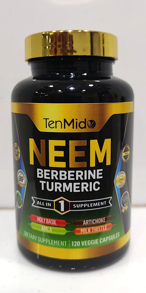 Neem Leaf Supplement - 8in1 Formel - Kombinieren Sie mit Berberin, Kurkuma, Heilige Basilikum, Amla, Artichoke, Milchdistel und schwarzem Pfeffer - Immununterstützung - 120 Kapseln für 4 Monate Versorgung