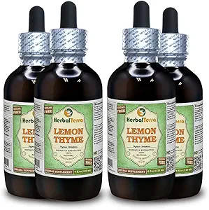 Timo di limone (Thymus x Citriodorus) Glycerite, Estratto di liquido privo di alcool di erbe secche organico (Nome: HerbalTerra, Proudly Made in USA) 4x4 fl.oz (4x120 ml)