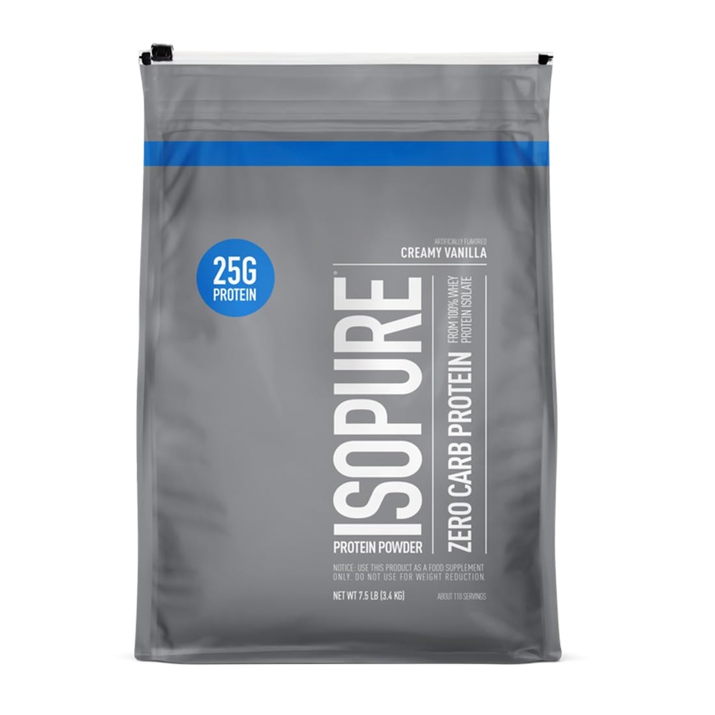 Isopure Zero Carb 100% reine Whey Isolate Protein Pulver, Lactosefrei, Glutenfrei, Mit Vitaminen, Creamy Vanilla, 25g Protein Per Serving, 7,5 Lbs, 110 Servierungen (Packaging May Vary)