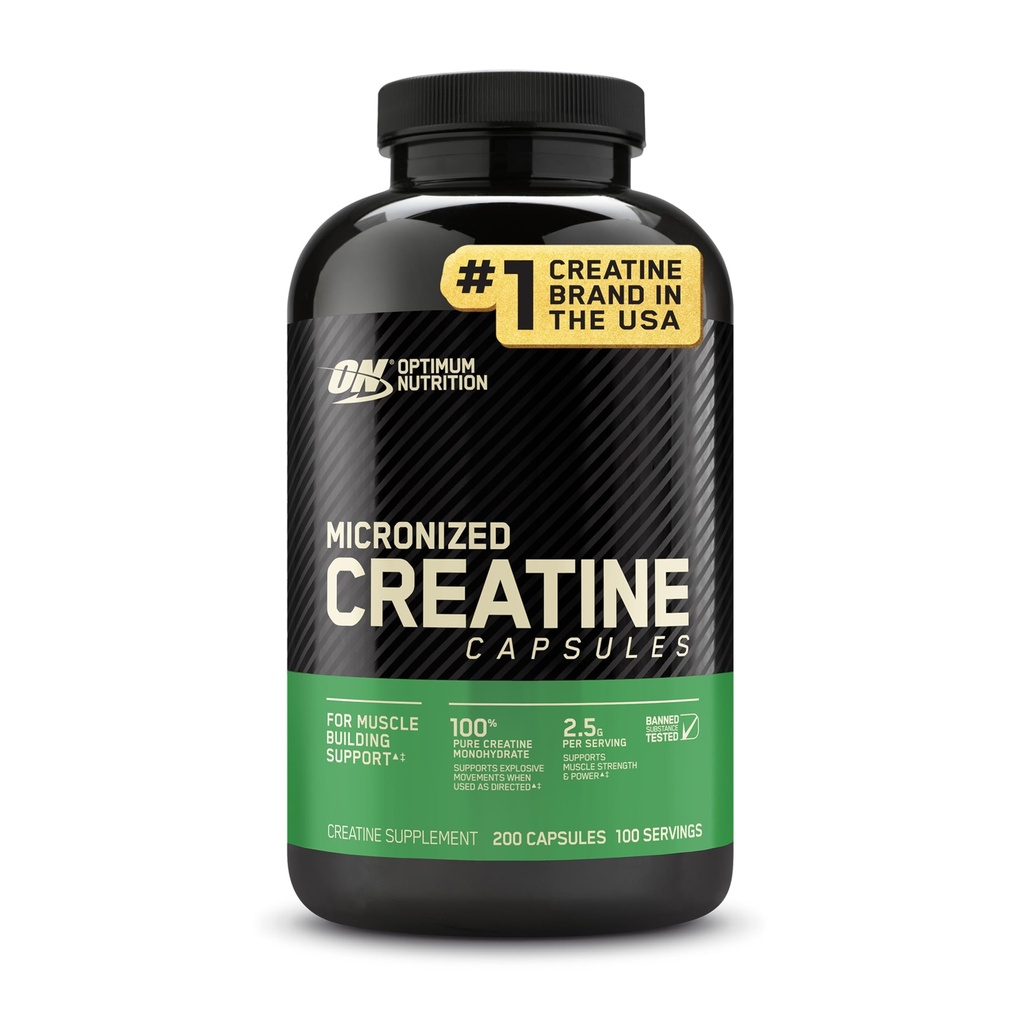 Optimum Nutrition Micronized Creatine Monohydrate Capsule, Keto Friendly, 2500mg, 200 capsule (Packaging May Vary)