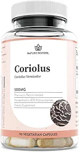 Nature Restore Coriolus Versicolor Pilz Extrakt Ergänzung, 30 Prozent Polysaccharide, Non GMO, Glutenfrei, 90 Kapseln, Original Türkei Tail Pilz Ergänzung