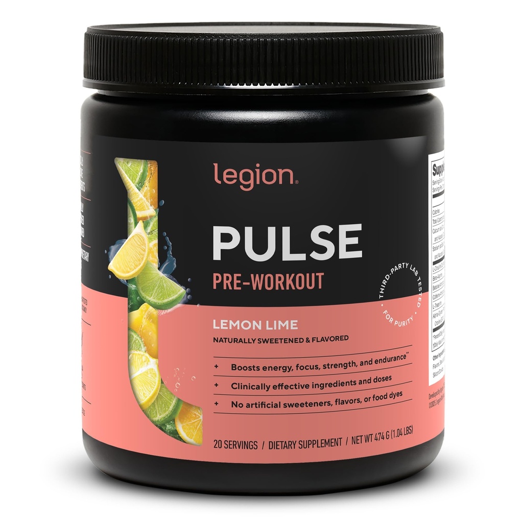 LEGION- Tutto naturale Nitric Oxide Preworkout Bere per aumentare l'energia, Creatina libero, naturalmente addolcito, Beta Alanine, Citrulline, Alpha GPC (Lemon Lime)