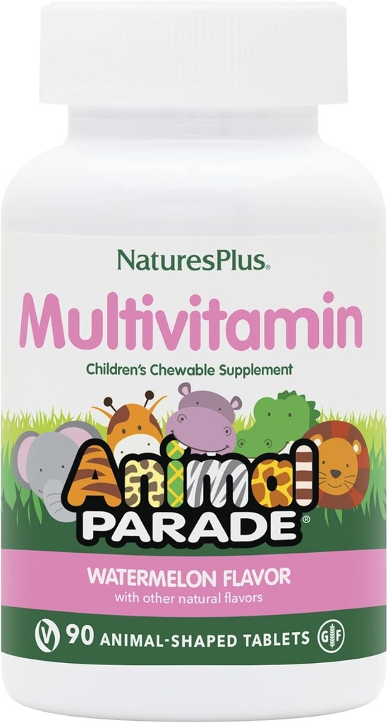 Natures Plus Tier Parade Multivitamin Kinder Chewables - Wassermelone Flavor - 90 Tier geformte Tabletten - Fördert Gesundheit und Wohlbefinden - Vegetarisch, Glutenfrei - 45 Servierungen