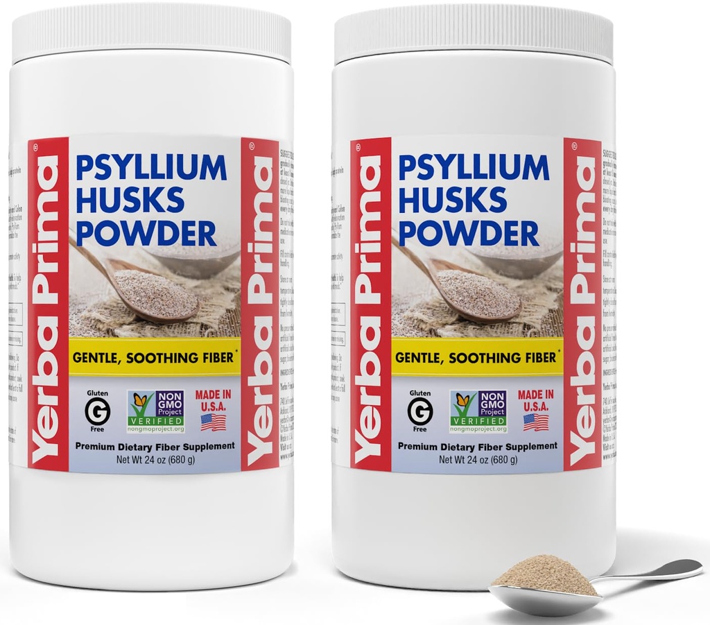 Yerba Prima Psyllium Husks Powder - 24 oz (Pack von 2) - Unflavored - Fine Ground - Natural Fiber Supplement mit löslicher und unlöslicher Faser